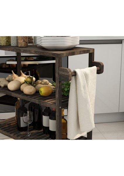 Masif Akasya Mutfak Servis Arabası 799X349X850 Mm, Espresso Renk fırsatları