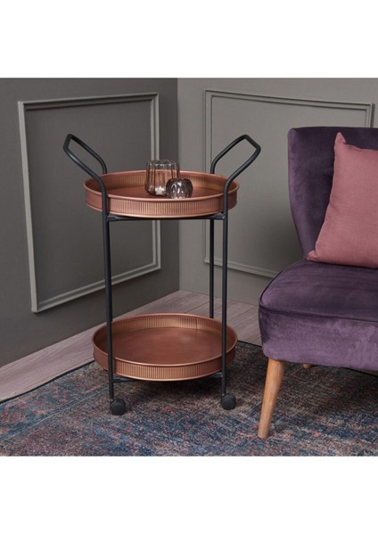 Bakır Renkli Yuvarlak Servis Arabası, Şık ve Kullanışlı Tasarım fiyatları