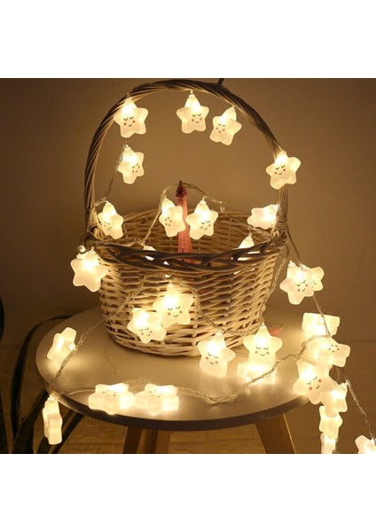 Sarı Renkli 3m Yıldız ve Yüz LED Işık Zinciri, Dekoratif ve Yılbaşı Aydınlatması