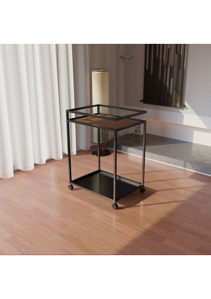 Şık Siyah Tekerli Servis ve Sunum Arabası, Pratik ve Kullanışlı Tasarım fiyatları