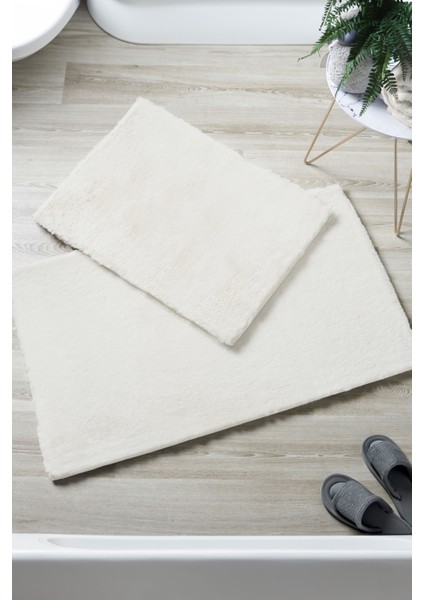 Beyaz Pamuklu Peluş Banyo Paspası Çiftli Takım 40X60 ve 60X90