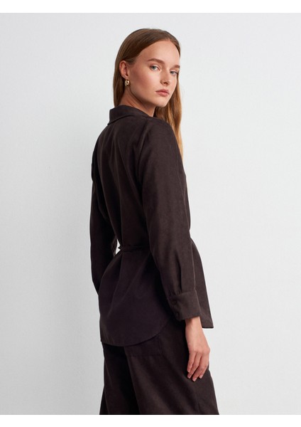 50518 Kemerli Süet Gömlek-Kahve fiyatları