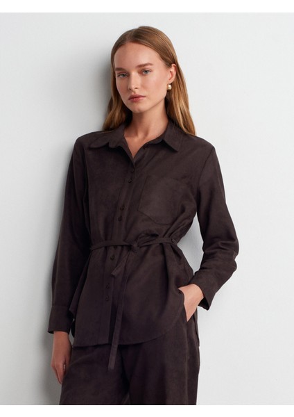 50518 Kemerli Süet Gömlek-Kahve modelleri