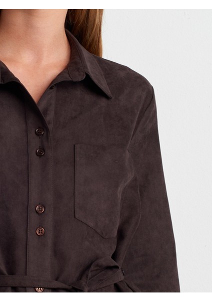 50518 Kemerli Süet Gömlek-Kahve fırsatları