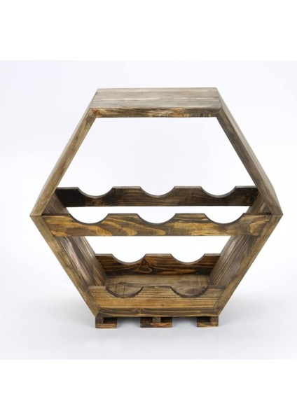 Masif Ahşap Altıgen Şarap Kadeh Tutucu Raf, Şıklık ve Fonksiyonellik Bir Arada