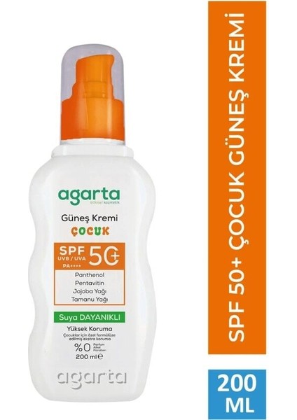 Agarta Doğal Güneş Kremi Çocuk 50 Spf 200 ml