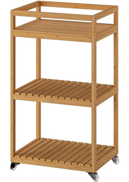 Tekerlekli Bambu Servis Arabası 42X33X76 Cm, Banyo ve Ev Düzenleme Ünitesi