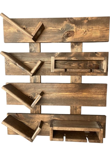 Ceviz Renkli Ahşap Duvar Şişelik ve Kadeh Rafı, Mini Bar Organizer fiyatları