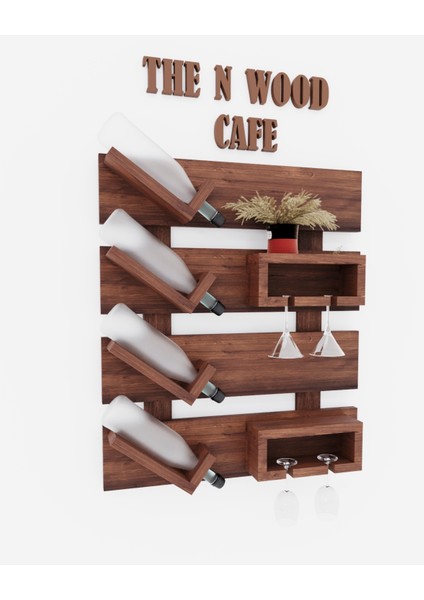 Ceviz Renkli Ahşap Duvar Şişelik ve Kadeh Rafı, Mini Bar Organizer fırsatları