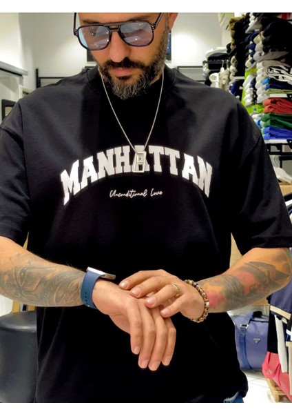 Oversize Manhattan Baskılı Erkek Tişört