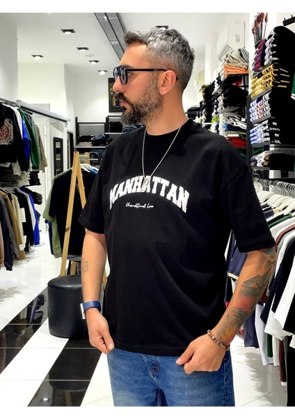 Oversize Manhattan Baskılı Erkek Tişört