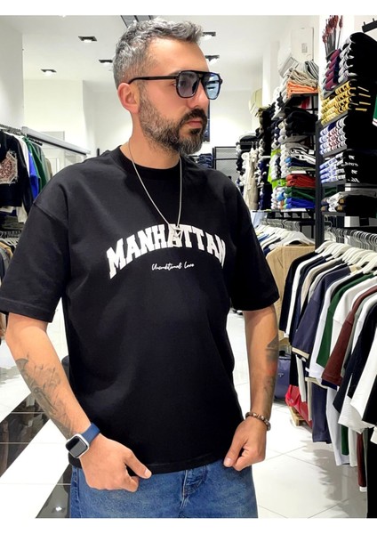 Oversize Manhattan Baskılı Erkek Tişört