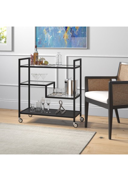 Şık Siyah Metal Şaraplık ve Servis Arabası, Sunum ve Kadehlik Için Ideal fiyatları