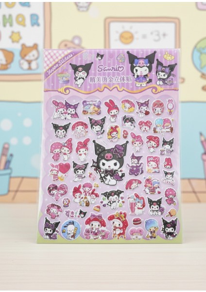 Sanrio Kawaii Büyük Boy Kabartmalı Sticker 55 Adet Sticker ve Boyama Kağıdı Lüx Sevimli Hediyelik