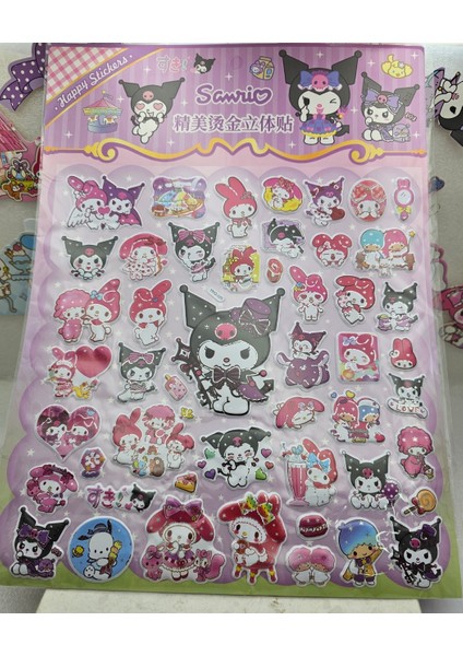 Sanrio Kawaii Büyük Boy Kabartmalı Sticker 55 Adet Sticker ve Boyama Kağıdı Lüx Sevimli Hediyelik modelleri