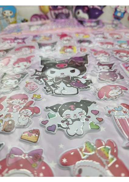 Sanrio Kawaii Büyük Boy Kabartmalı Sticker 55 Adet Sticker ve Boyama Kağıdı Lüx Sevimli Hediyelik