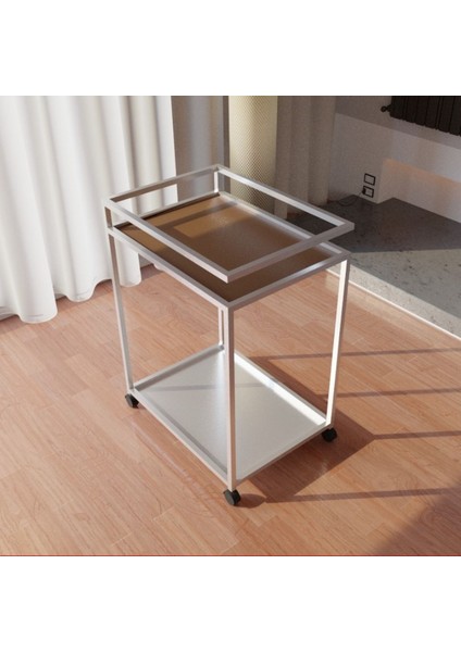 Beyaz Tekerli Servis ve Sunum Arabası, Şık ve Kullanışlı Tasarım