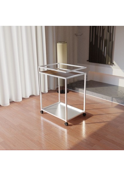 Beyaz Tekerli Servis ve Sunum Arabası, Şık ve Kullanışlı Tasarım fiyatları