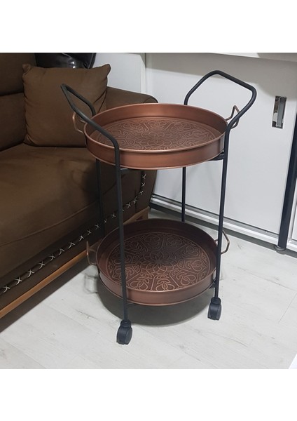 Antik Tarz Yuvarlak Bakır Servis Arabası, 45 Cm, Şık ve Kullanışlı Tasarım fiyatları