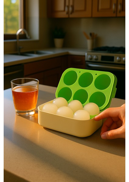 6’lı Yeşil Silikon Yuvarlak Buz Kalıbı – Kahve, Içecek, Kokteyller Için Yuvarlak Buz Kalıbı