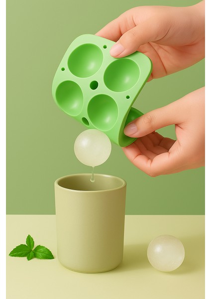 6’lı Yeşil Silikon Yuvarlak Buz Kalıbı – Kahve, Içecek, Kokteyller Için Yuvarlak Buz Kalıbı