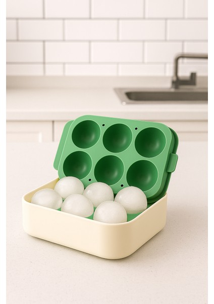 6’lı Yeşil Silikon Yuvarlak Buz Kalıbı – Kahve, Içecek, Kokteyller Için Yuvarlak Buz Kalıbı