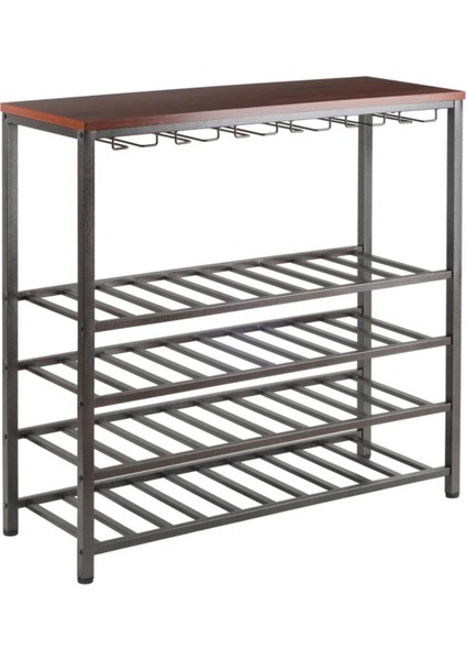 40'lı Metal Ahşap Şarap Rafı ve Kadehlik, Şarap Saklama Şık Çözümü