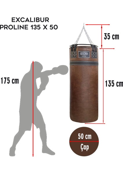 Proline Steel Salon Tipi Profesyonel Çemberli Boks Torbası 135 x 50 Kahve fiyatları