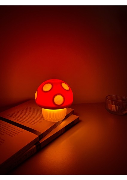 Küçük Kırmızı Mantar Şekilli Masa Lambası, Pilli Tealight ile 8 cm modelleri