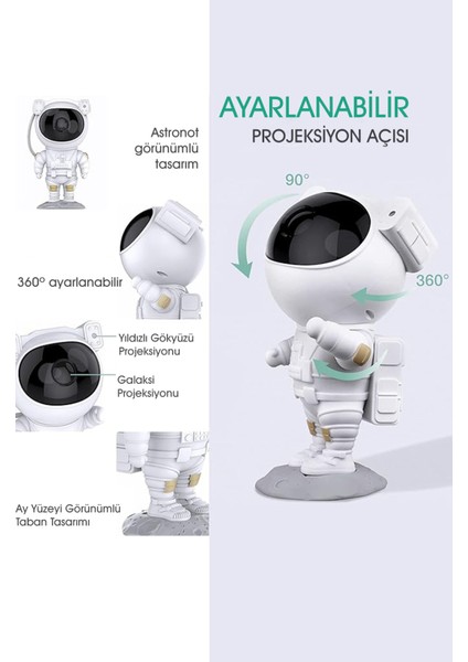 Beyaz Gökyüzü Projeksiyon Gece Lambası Çocuk Odası Kumandalı Astronot Projektör modelleri
