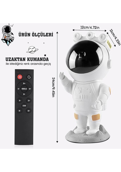 Beyaz Gökyüzü Projeksiyon Gece Lambası Çocuk Odası Kumandalı Astronot Projektör fırsatları
