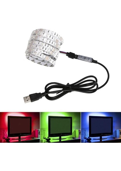 1 Metre Çok Renkli Rgb USB Şerit LED Aydınlatma, Tv ve Pc Kasası Için