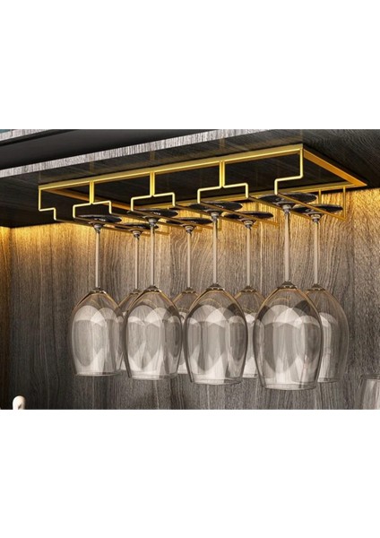 Altın Renkli Tavan Askılı Bardaklık, Şık ve Fonksiyonel Tasarım