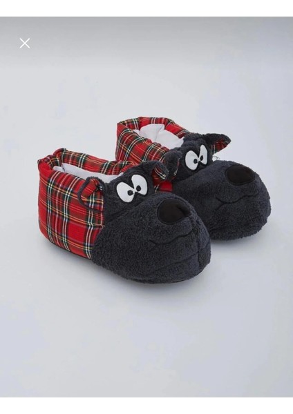 Siyah Kırmızı Köpek Hayvanlı Unisex Panduf