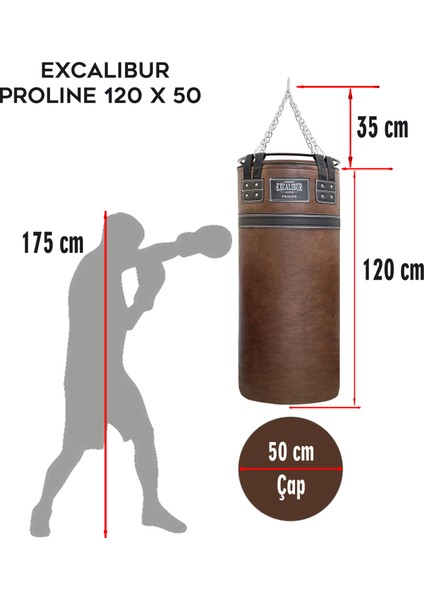 Proline Steel Salon Tipi Profesyonel Çemberli Boks Torbası 120 x 50 Kahve fiyatları
