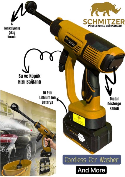Schmıtzer 21V Brushless Motor Yüksek Basınçlı Şarjlı Oto Araba Yıkama Makinesi 3 Kademe Dijital Göstergeli fiyatları