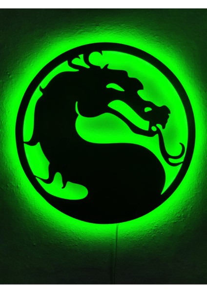 Yeşil Ejderha LED Işıklı Ahşap Tablo, Şık ve Modern Dekorasyon Için Ideal.