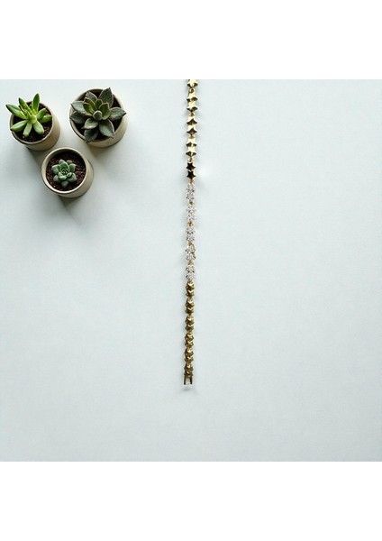 Vıp Seri Yıldız Detaylı 14K Gold Renk Çelik Taşlı Bileklik - Kararmaz fiyatları