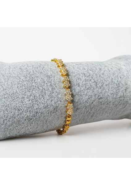 Vıp Seri Yıldız Detaylı 14K Gold Renk Çelik Taşlı Bileklik - Kararmaz fırsatları