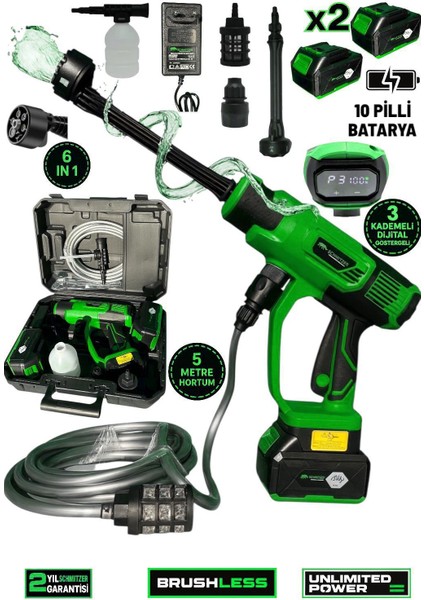 Schmıtzer 21V Brushless Motor Yüksek Basınçlı Şarjlı Oto Araba Yıkama Makinesi 3 Kademe Dijital Göstergeli
