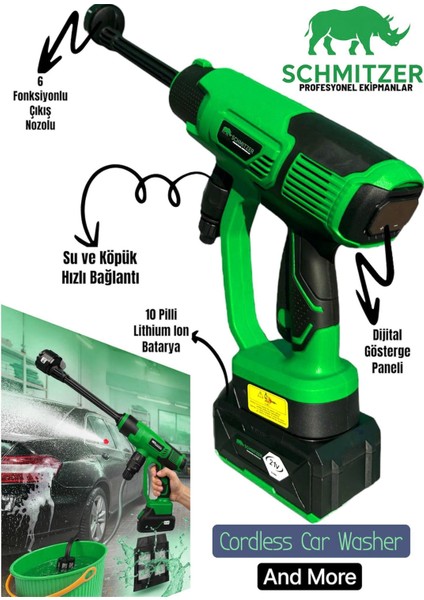 Schmıtzer 21V Brushless Motor Yüksek Basınçlı Şarjlı Oto Araba Yıkama Makinesi 3 Kademe Dijital Göstergeli fiyatları