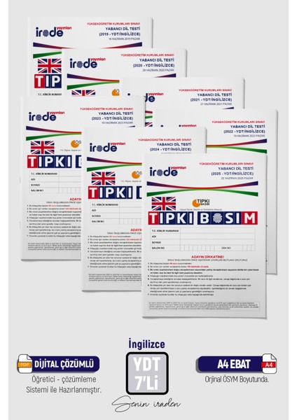 2026 YKS YDT İNGİLİZCE ÖSYM Çıkmış Soru Son 7 Yıl Tıpkı Basım Çözümlü Paket Deneme fiyatları