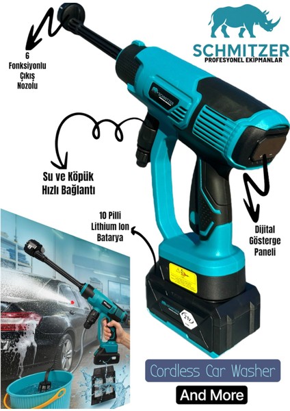 Schmıtzer 21V Brushless Motor Yüksek Basınçlı Şarjlı Oto Araba Yıkama Makinesi 3 Kademe Dijital Göstergeli fiyatları