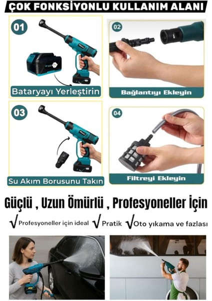 Schmıtzer 21V Brushless Motor Yüksek Basınçlı Şarjlı Oto Araba Yıkama Makinesi 3 Kademe Dijital Göstergeli modelleri