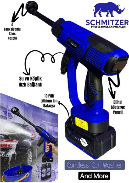 Schmıtzer 21V Brushless Motor Yüksek Basınçlı Şarjlı Oto Araba Yıkama Makinesi 3 Kademe Dijital Göstergeli fiyatları