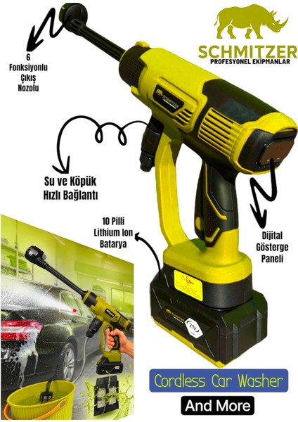 Schmıtzer 21V Brushless Motor Yüksek Basınçlı Şarjlı Oto Araba Yıkama Makinesi 3 Kademe Dijital Göstergeli fiyatları
