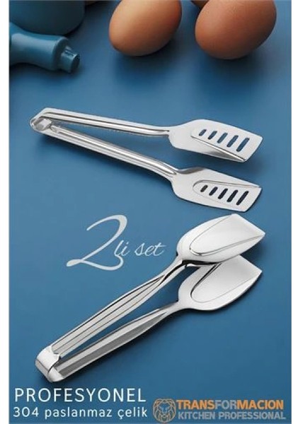 Modacar Mutfak Maşa Seti - Makarna Pasta Salata Çok Amaçlı Maşa 2 Li Set 304 Paslanmaz Çelik