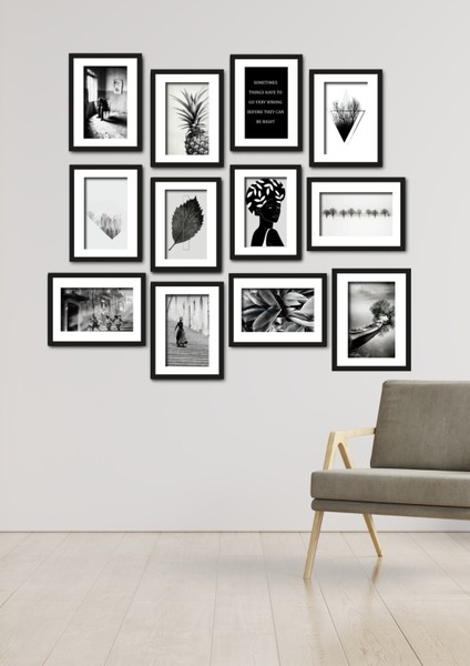 12 Parça Siyah Beyaz Desenler Duvar Dekoru Salon Oturma Yatak Odası Ofis Mutfak Için Tablo Seti