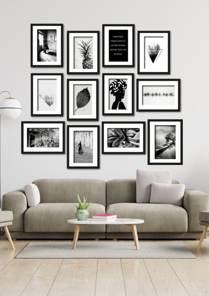 12 Parça Siyah Beyaz Desenler Duvar Dekoru Salon Oturma Yatak Odası Ofis Mutfak Için Tablo Seti modelleri