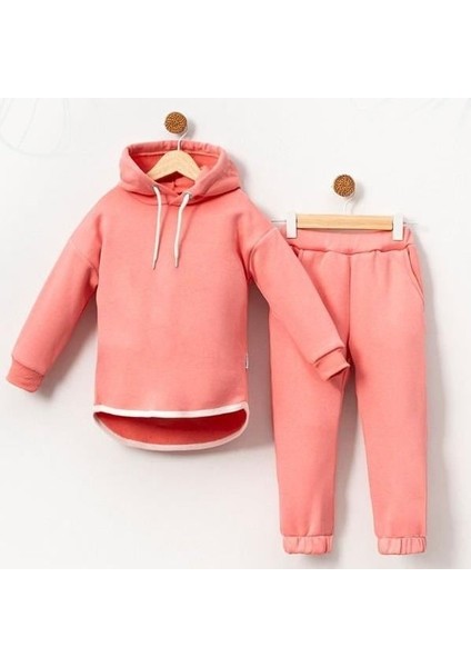 Kız Çocuk 2 Li Takım Kapüşonlu Sweatshirt, Kız Çocuk Biyeli Ikili Takım, Çocuk Kışlık Alt Üst Takım